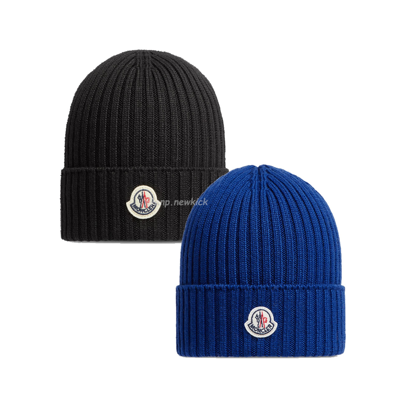 Moncler Logo Patch Ribbed Knit Beanie Black Blue (1) - newkick.vip